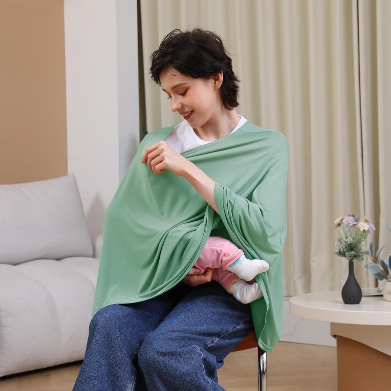 SEJOY Multi-use Nursing Cover for Breastfeeding, 360°Full Coverage Nursing Poncho, Rayon Soft & Breathable Breastfeeding Cover up (Smooth Rayon, Sage Green) - Image 5